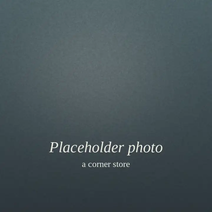 Placeholder: a plain blue-green square standing in for a photo of a corner store.